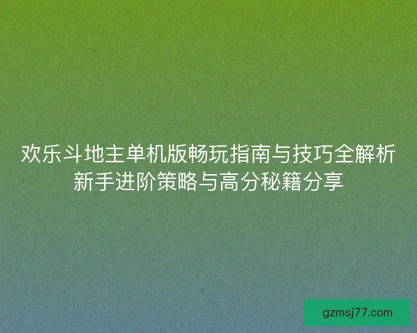 欢乐斗地主单机版畅玩指南与技巧全解析新手进阶策略与高分秘籍分享